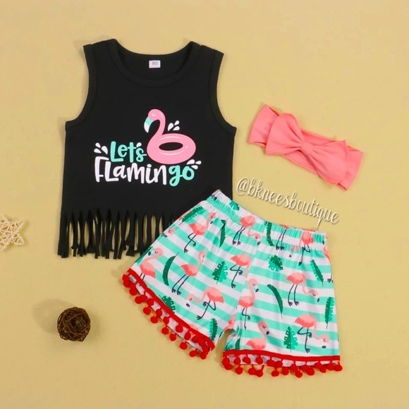Other - Toddler Girl Celebrate Fun Flamingo Toddler Girl Tassel Matching Boutique Set
